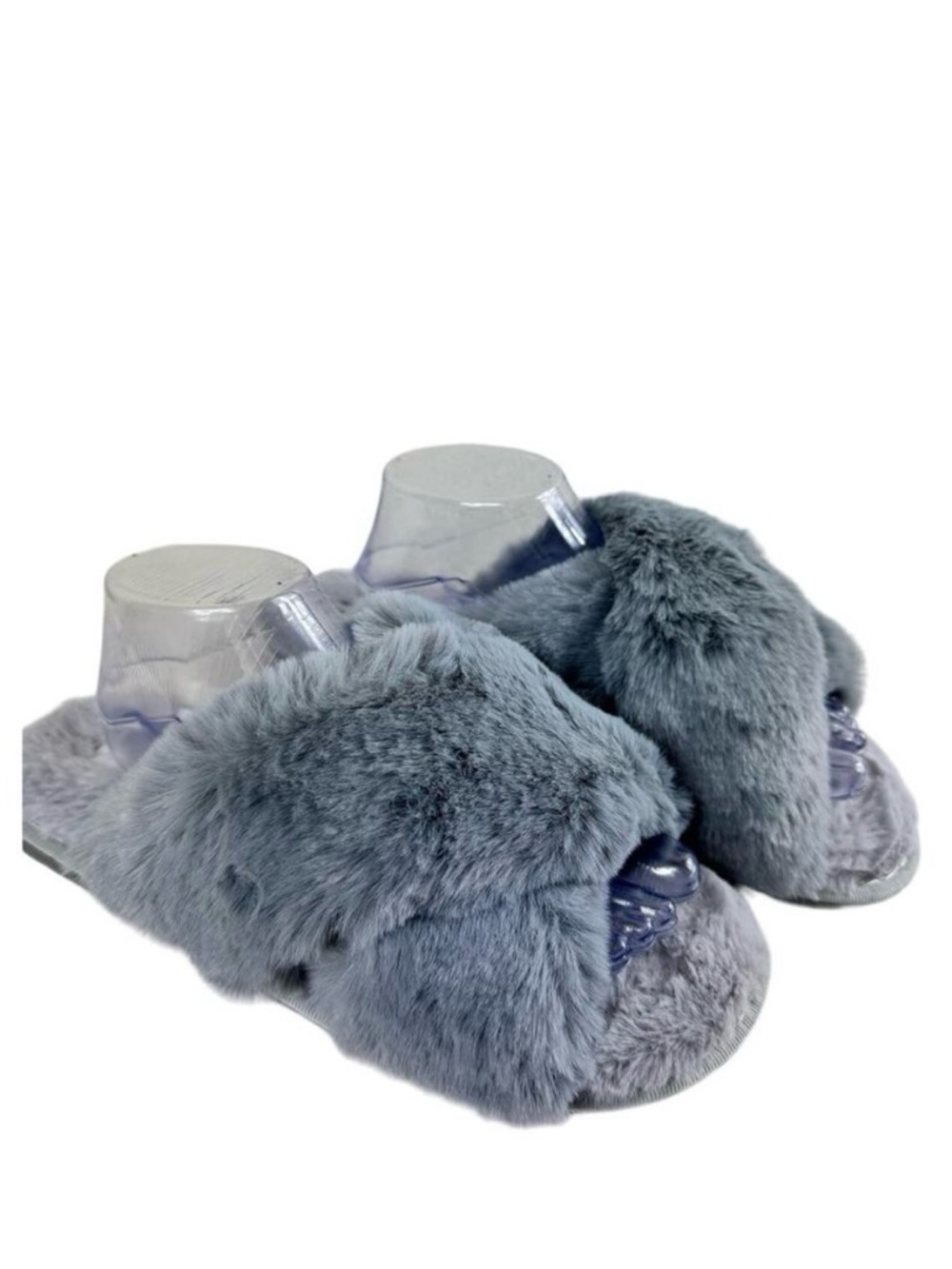 Spesoul Gray Fuzzy Soft Slide-On Crisscross Open Toe Slippers Size L‎